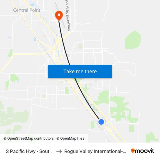 S Pacific Hwy - South Of Rose St to Rogue Valley International-Medford Airport map