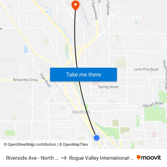 Riverside Ave - North Of Barnett Rd to Rogue Valley International-Medford Airport map