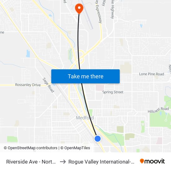 Riverside Ave - North Of Bank St to Rogue Valley International-Medford Airport map