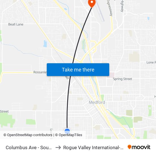 Columbus Ave - South Of Mt. Pitt to Rogue Valley International-Medford Airport map