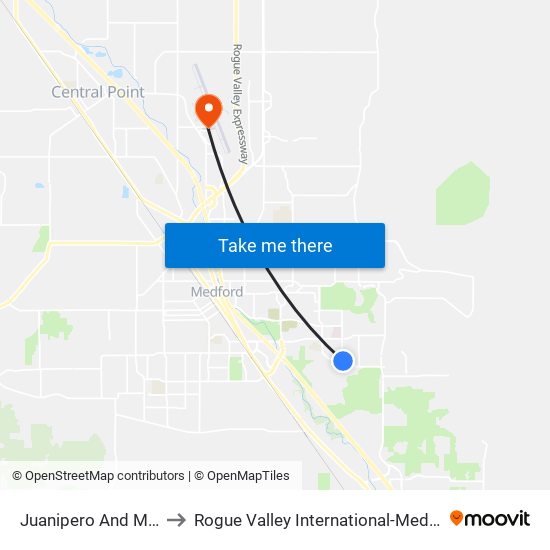 Juanipero And Morrison to Rogue Valley International-Medford Airport map