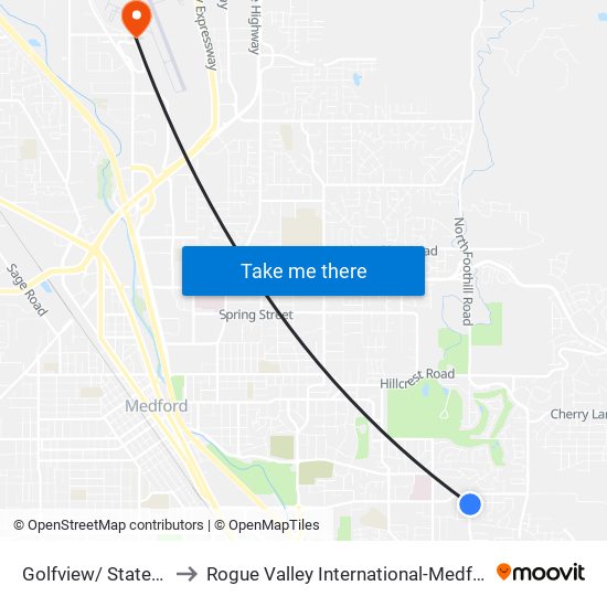 Golfview/ State Street to Rogue Valley International-Medford Airport map