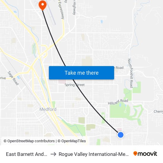 East Barnett And Murphy to Rogue Valley International-Medford Airport map