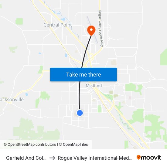 Garfield And Columbus to Rogue Valley International-Medford Airport map