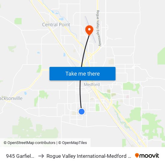 945 Garfield St to Rogue Valley International-Medford Airport map