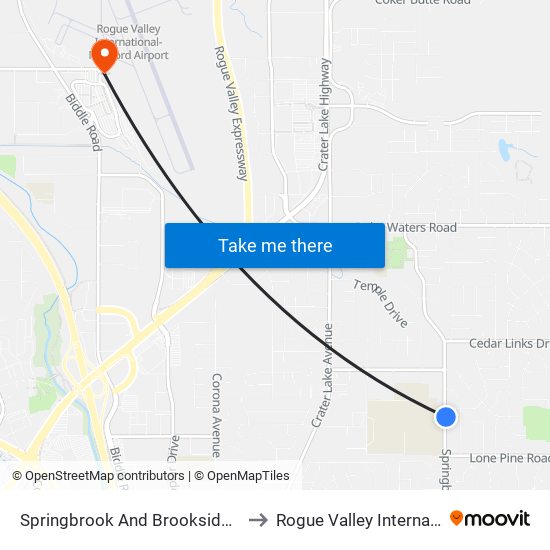 Springbrook And Brookside - North Medford High School to Rogue Valley International-Medford Airport map