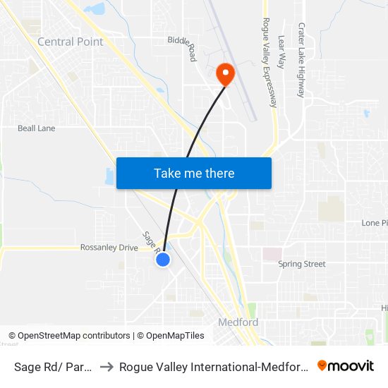 Sage Rd/ Parsons to Rogue Valley International-Medford Airport map