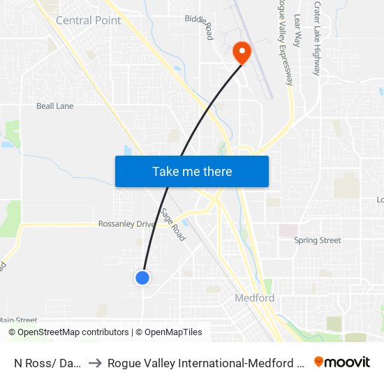 N Ross/ Dahlia to Rogue Valley International-Medford Airport map