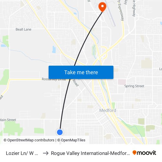 Lozier Ln/ W Prune to Rogue Valley International-Medford Airport map