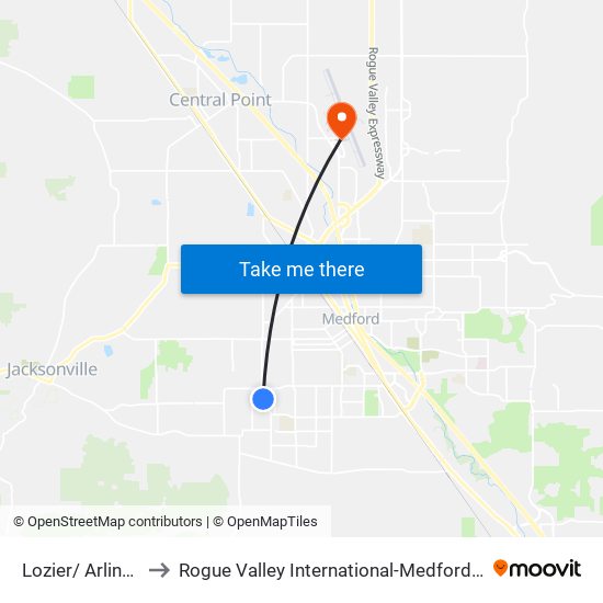 Lozier/ Arlington to Rogue Valley International-Medford Airport map