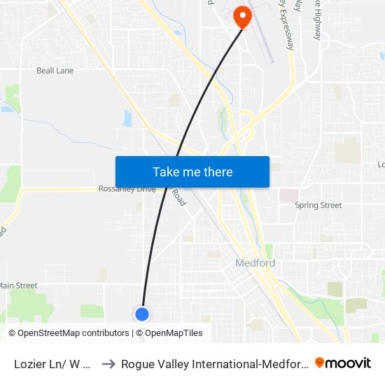 Lozier Ln/ W Prune to Rogue Valley International-Medford Airport map