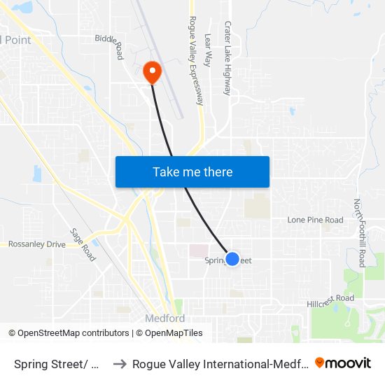Spring Street/ Wabash to Rogue Valley International-Medford Airport map