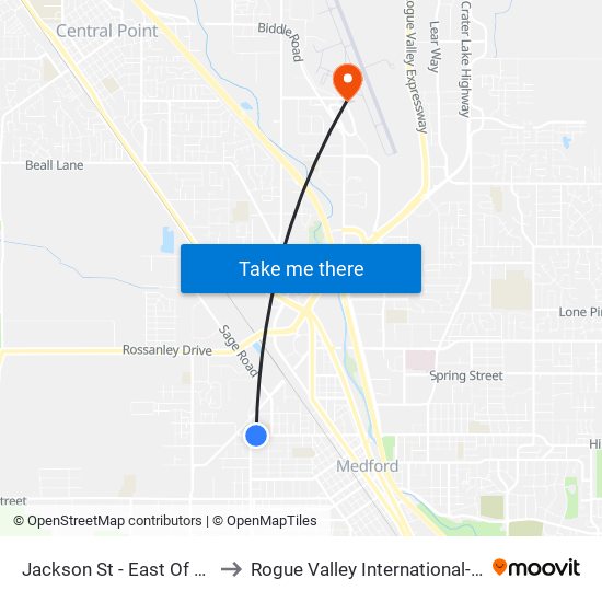 Jackson St - East Of Columbus Ave to Rogue Valley International-Medford Airport map