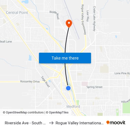 Riverside Ave - South Of Manzanita St to Rogue Valley International-Medford Airport map