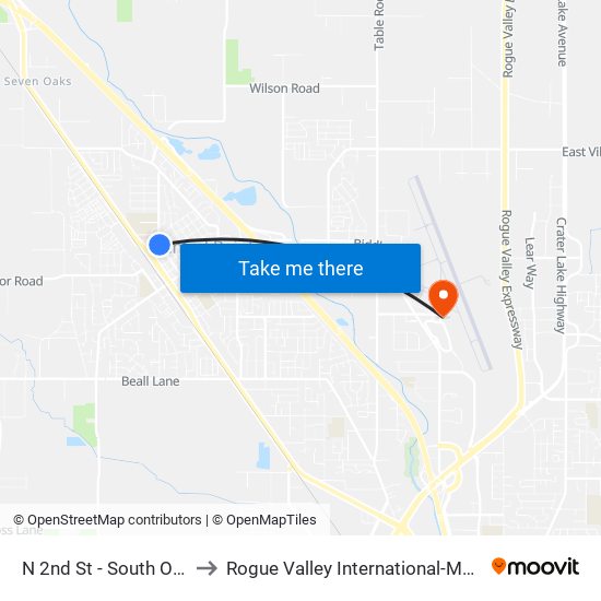 N 2nd St - South Of Hazel St to Rogue Valley International-Medford Airport map