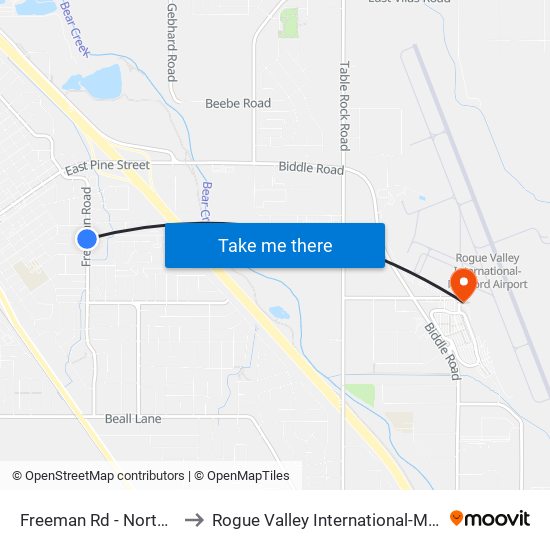 Freeman Rd - North Of Ash St to Rogue Valley International-Medford Airport map