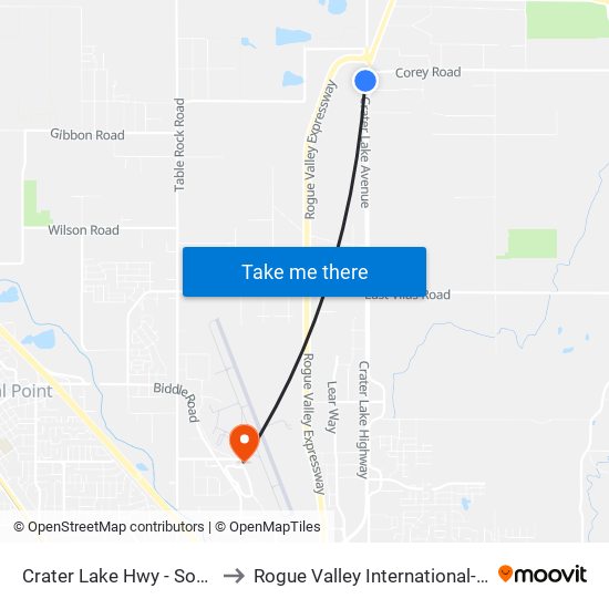 Crater Lake Hwy - South Of Cory Rd to Rogue Valley International-Medford Airport map