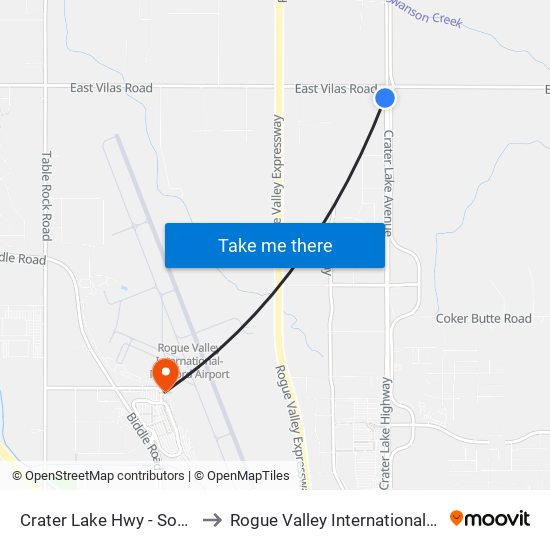 Crater Lake Hwy - South Of Vilas Rd to Rogue Valley International-Medford Airport map