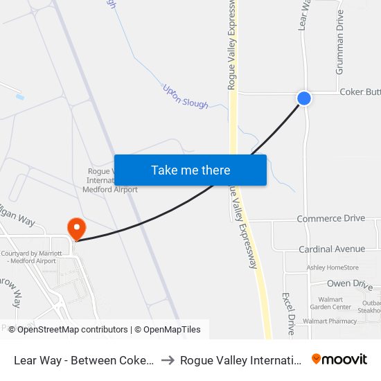 Lear Way - Between Coker Butte & Commerce Dr to Rogue Valley International-Medford Airport map