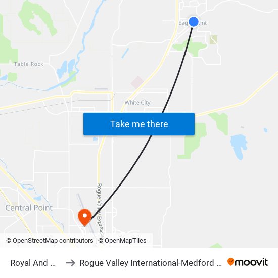 Royal And Main to Rogue Valley International-Medford Airport map