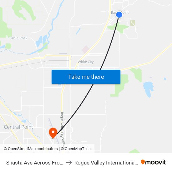 Shasta Ave Across From Public Works to Rogue Valley International-Medford Airport map