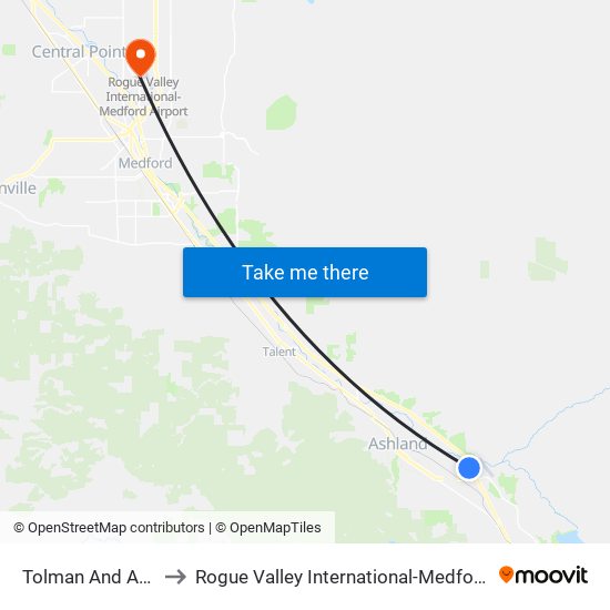 Tolman And Abbott to Rogue Valley International-Medford Airport map