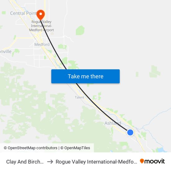 Clay And Birchwood to Rogue Valley International-Medford Airport map
