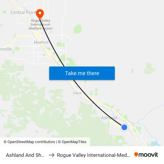 Ashland And Shamrock to Rogue Valley International-Medford Airport map