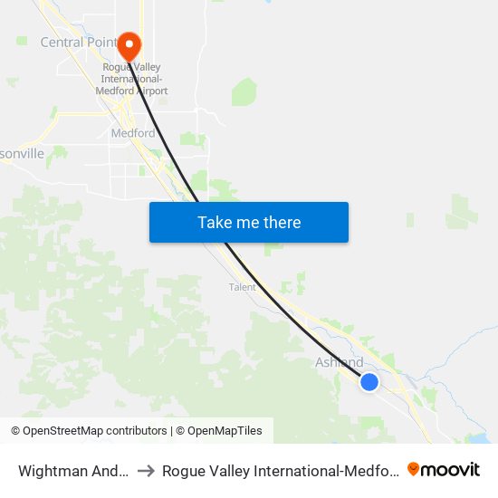 Wightman And Iowa to Rogue Valley International-Medford Airport map