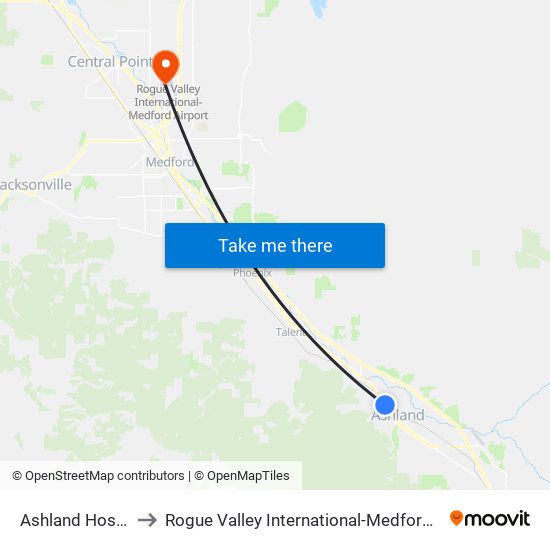 Ashland Hospital to Rogue Valley International-Medford Airport map