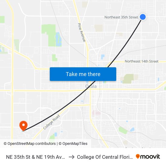 NE 35th St & NE 19th Ave E to College Of Central Florida map