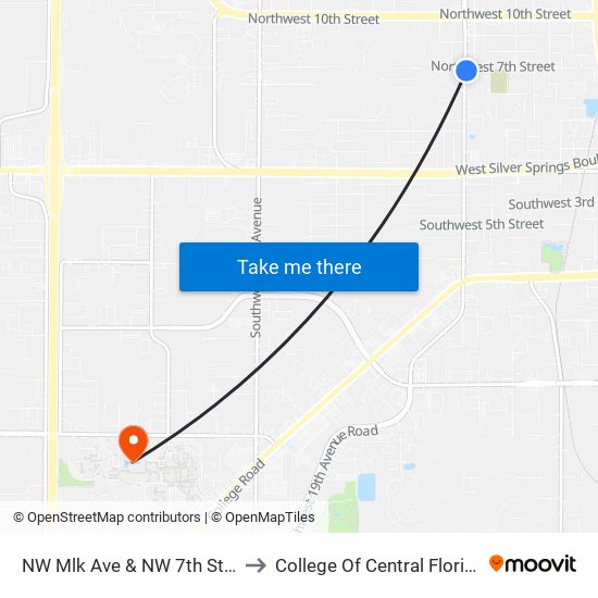 NW Mlk Ave & NW 7th St N to College Of Central Florida map