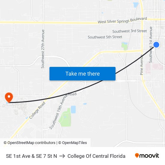 SE 1st Ave & SE 7 St N to College Of Central Florida map