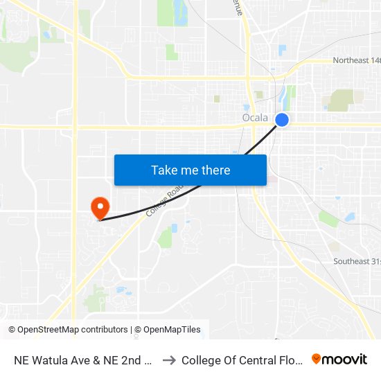 NE Watula Ave & NE 2nd St W to College Of Central Florida map