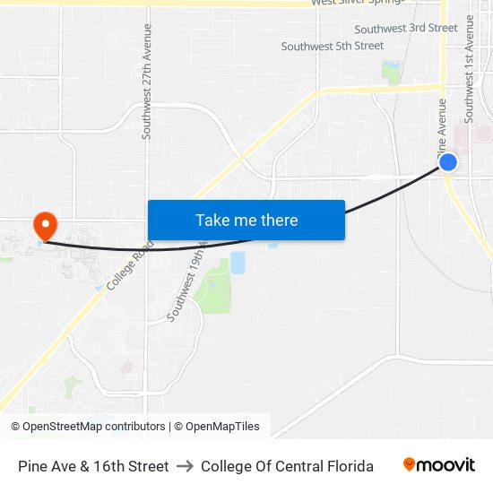 Pine Ave & 16th Street to College Of Central Florida map