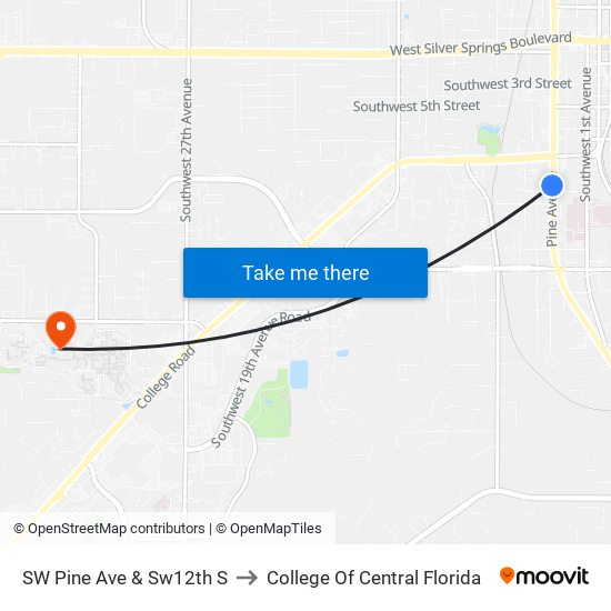 SW Pine Ave & Sw12th S to College Of Central Florida map