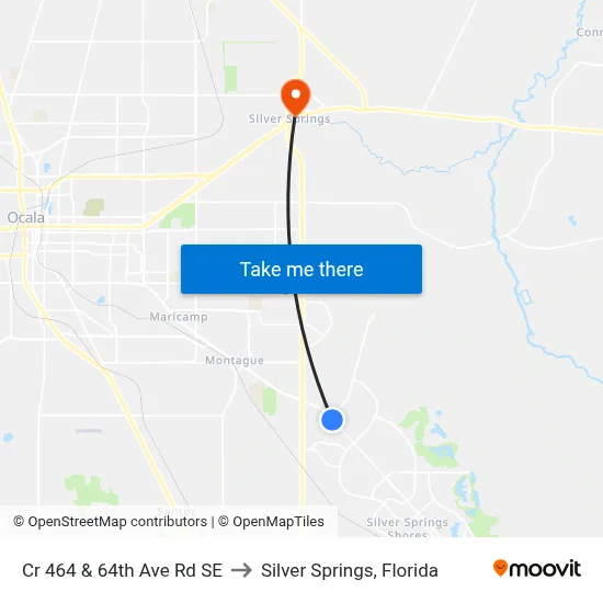 Cr 464 & 64th Ave Rd SE to Silver Springs, Florida map