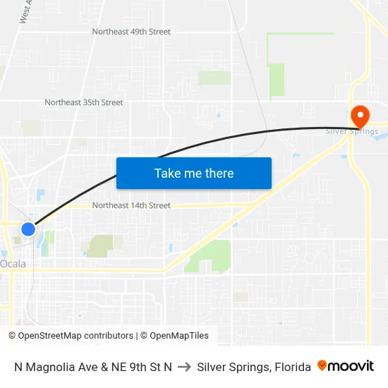 N Magnolia Ave & NE 9th St N to Silver Springs, Florida map