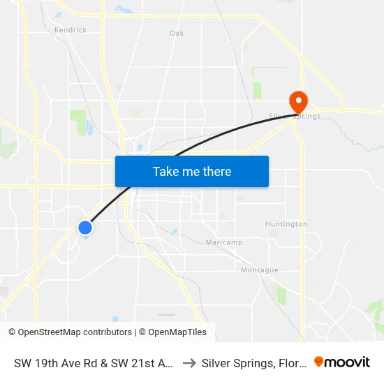 SW 19th Ave Rd & SW 21st Ave E to Silver Springs, Florida map