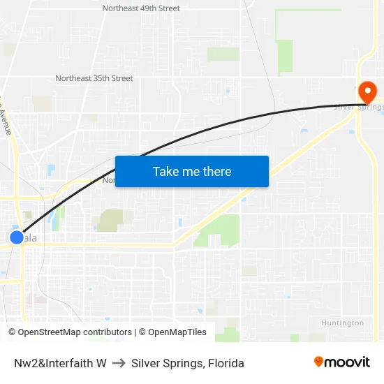 Nw2&Interfaith W to Silver Springs, Florida map