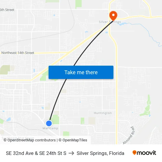 SE 32nd Ave & SE 24th St S to Silver Springs, Florida map