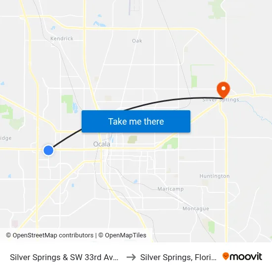 Silver Springs & SW 33rd Ave N to Silver Springs, Florida map
