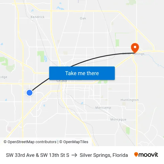 SW 33rd Ave & SW 13th St S to Silver Springs, Florida map