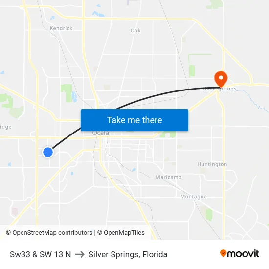 Sw33 & SW 13 N to Silver Springs, Florida map