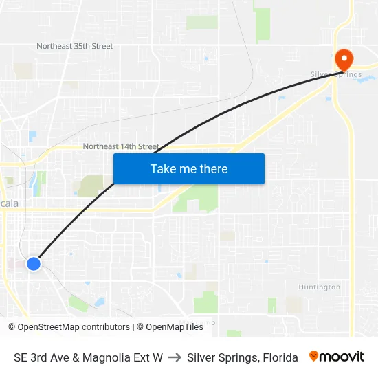 SE 3rd Ave & Magnolia Ext W to Silver Springs, Florida map