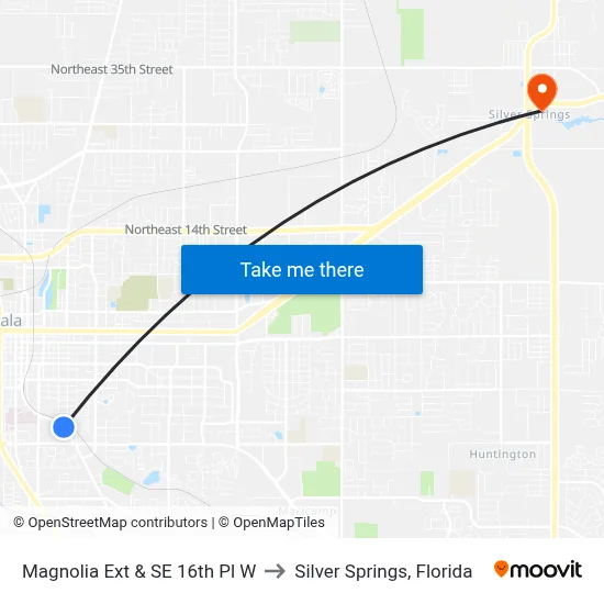 Magnolia Ext & SE 16th Pl W to Silver Springs, Florida map