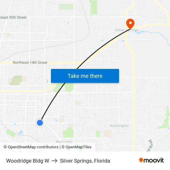 Woodridge Bldg W to Silver Springs, Florida map