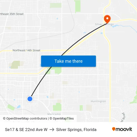 Se17 & SE 22nd Ave W to Silver Springs, Florida map