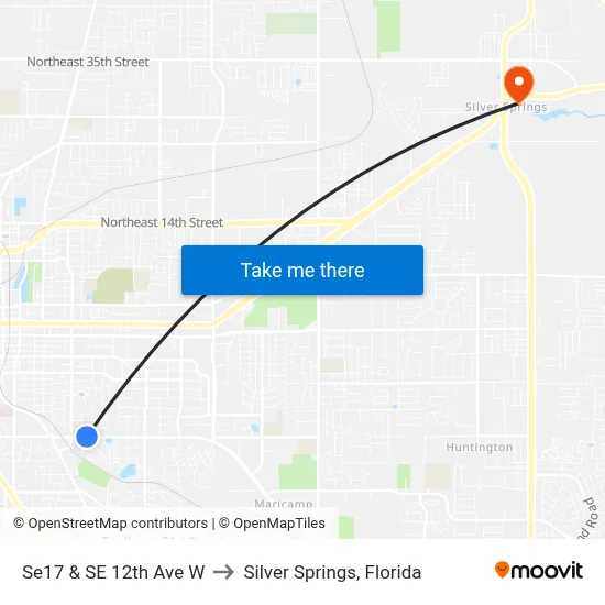 Se17 & SE 12th Ave W to Silver Springs, Florida map