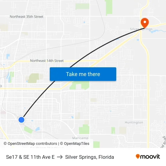 Se17 & SE 11th Ave E to Silver Springs, Florida map